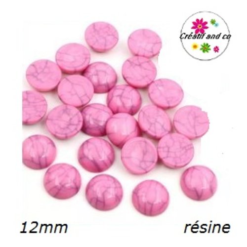 X2 cabochons roses très pâle/noirs résine 12mm
