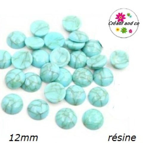 X2 cabochons turquoises/noirs résine 12mm