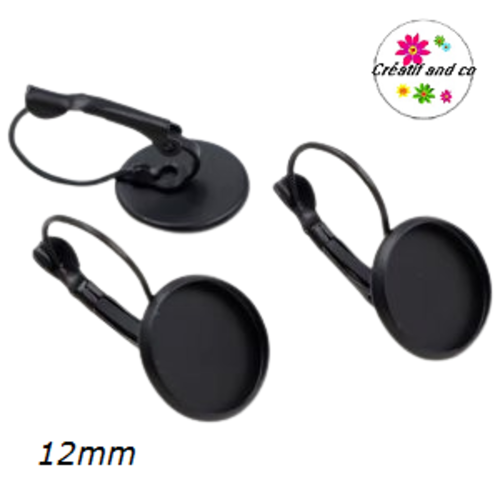 Boucle d'oreille noire pour cabochon 12mm