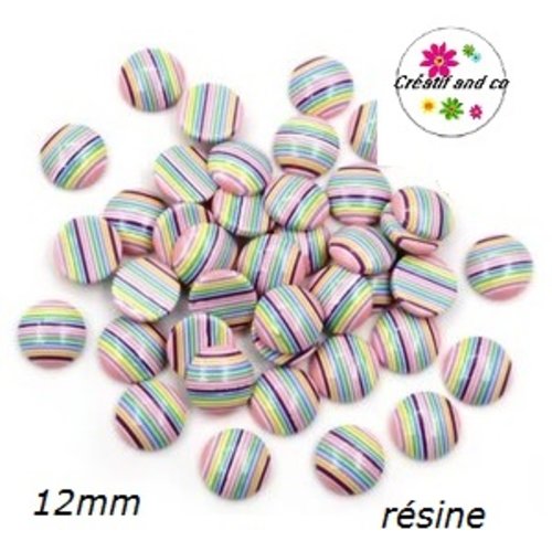 X2 cabochons rayés résine 12mm