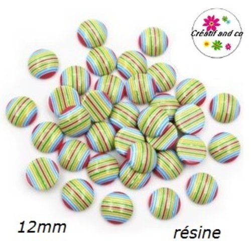 X2 cabochons rayés résine 12mm