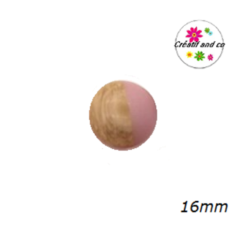 X2 cabochons grain de bois givré rose 16mm