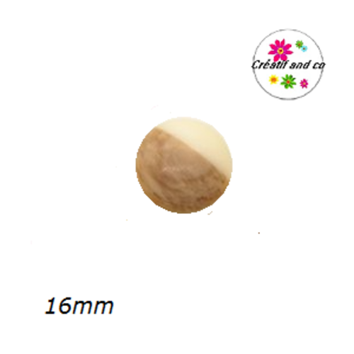 X2 cabochons grain de bois givré beige 16mm