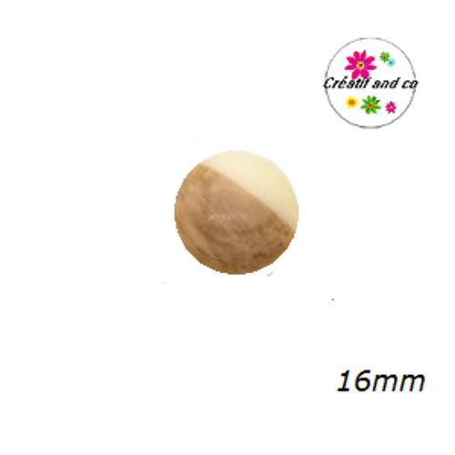 X2 cabochons grain de bois givré beige 16mm