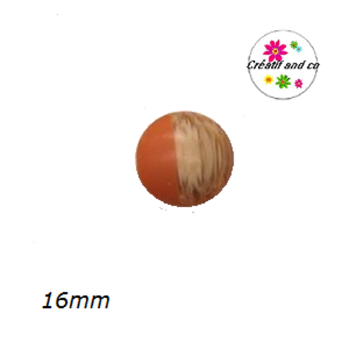 X2 cabochons grain de bois givré orange 16mm