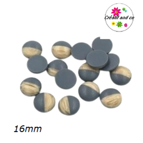 X2 cabochons grain de bois givré gris 16mm