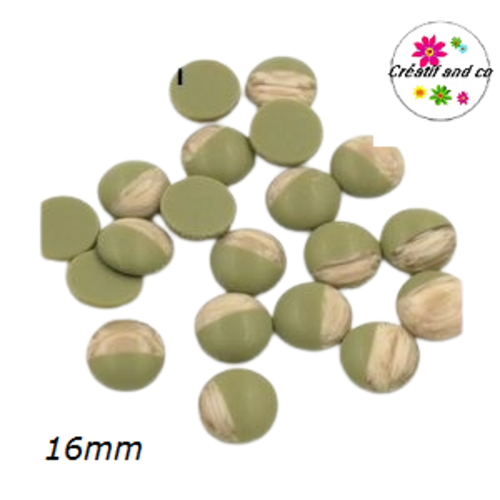 Cabochon grain de bois givré kaki 16mm
