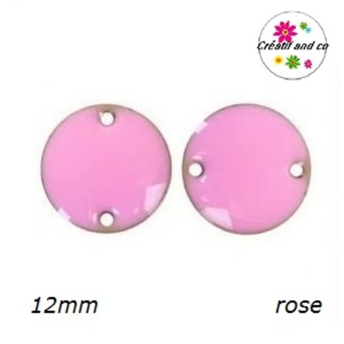 Connecteur cercle rose émail 12mm