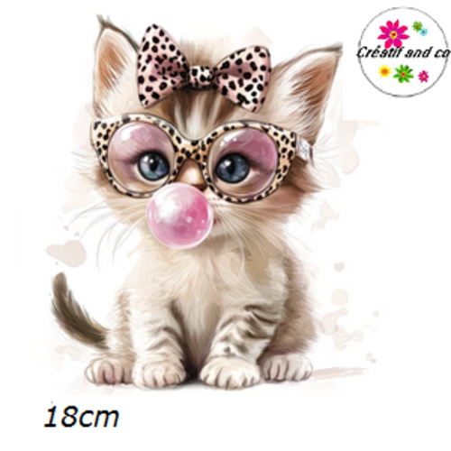 Transfert thermocollant chat coquet 18cm
