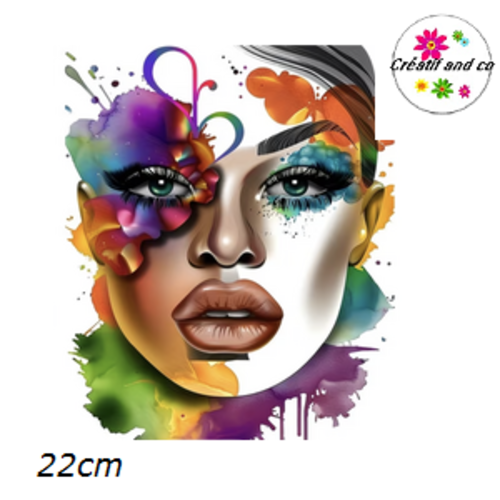 Transfert thermocollant visage femme aquarelle 22cm