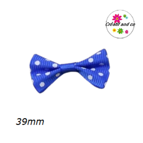 Noeud bleu roi à pois blanc 39mm