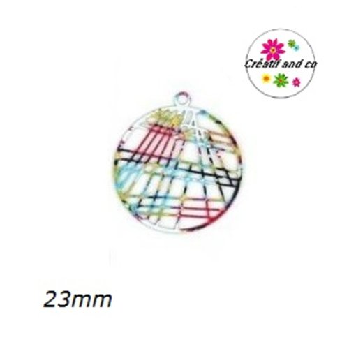 Breloque cercle coloré filigrane 23mm