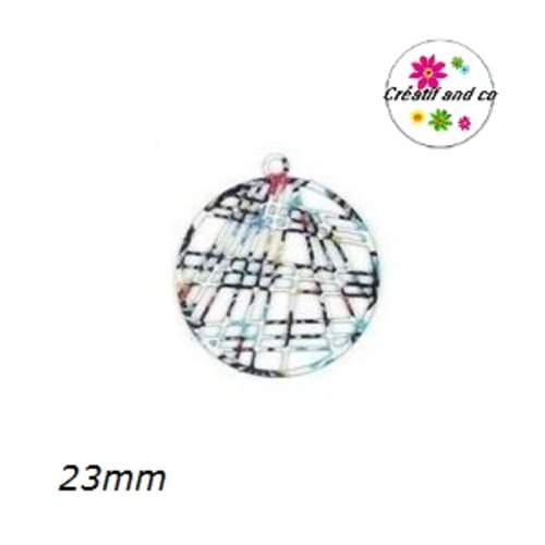 Breloque cercle coloré filigrane 23mm