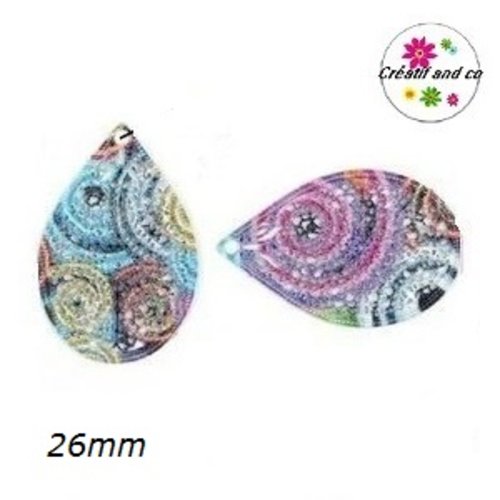 Breloque goutte fleurie filigrane 26mm