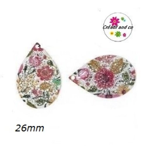 Breloque goutte fleurie filigrane 26mm