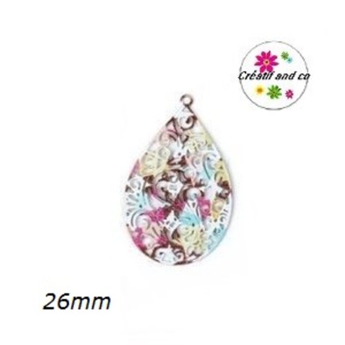 Breloque filigrane goutte colorée 26mm