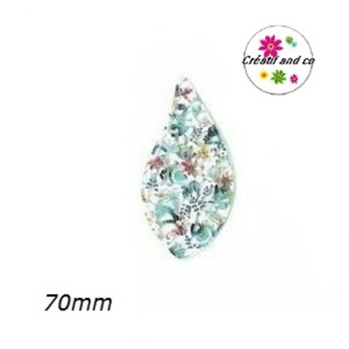 Breloque feuille fleurie filigrane 70mm