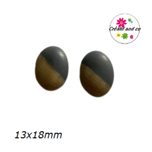 X2 cabochons ovales gris-grain de bois givré 13x18mm