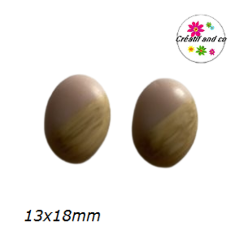 X2 cabochons ovales roses-grain de bois givré 13x18mm