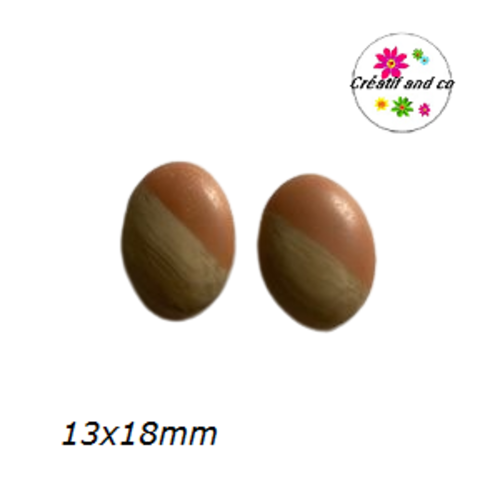 X2 cabochons ovales oranges-grain de bois givré 13x18mm