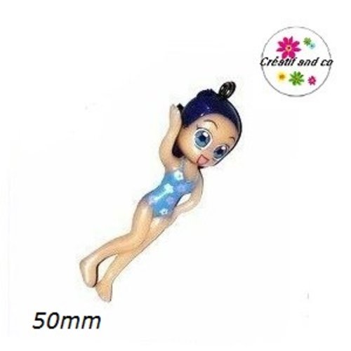 Breloque manga cheveu bleu marine 50mm