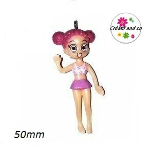 Breloque manga cheveu fuchsia 50mm