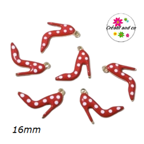 Breloque escarpin talon haut rouge pois blanc émail 16mm