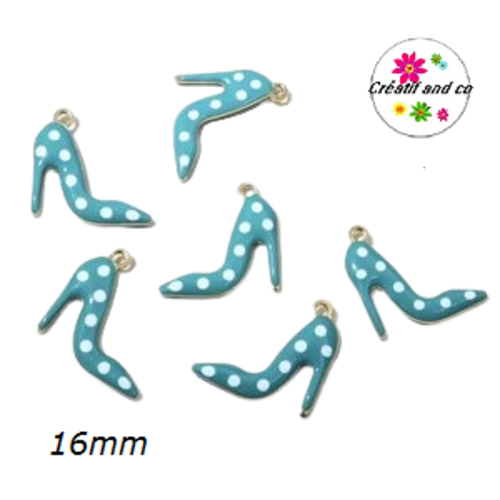 Breloque escarpin talon haut vert pois blanc émail 16mm