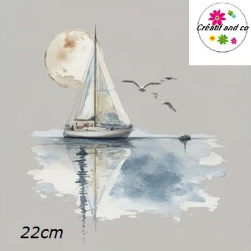 Transfert thermocollant voilier et mouettes bord de mer 22cm