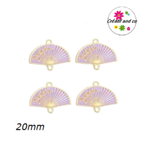 Connecteur éventail parme fleur de sakura émail