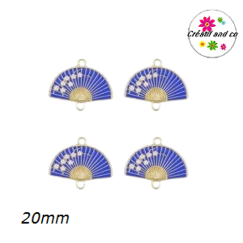 Connecteur éventail bleu roi fleur de sakura émail