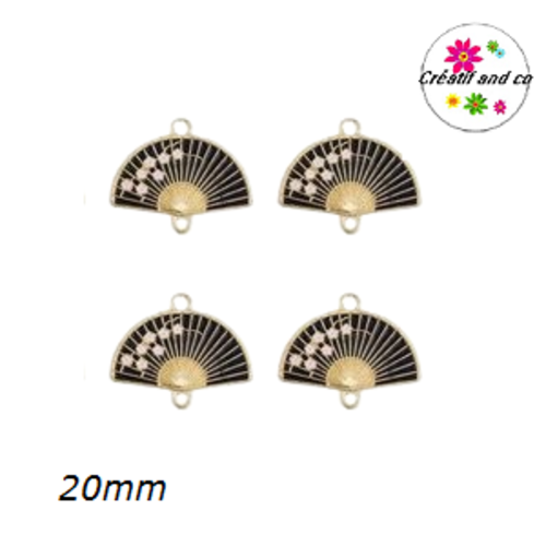 Connecteur éventail noir fleur de sakura émail