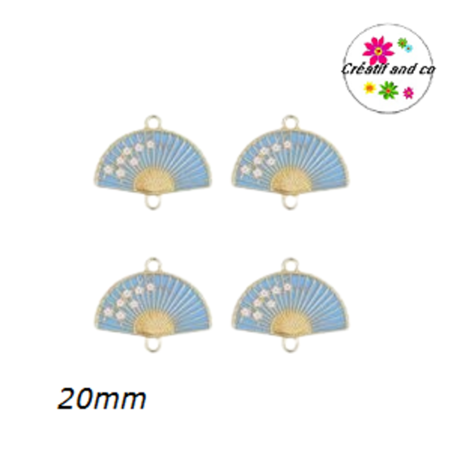 Connecteur éventail turquoise fleur de sakura émail