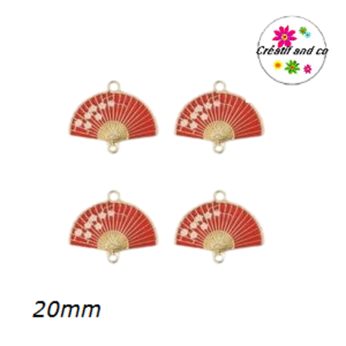 Connecteur éventail rouge fleur de sakura émail