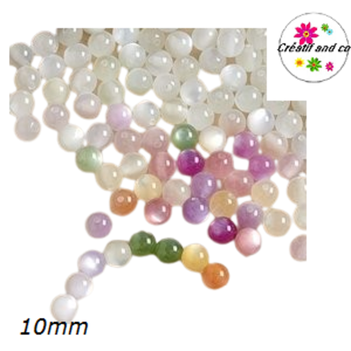 X10 perles rondes oeil de chat à changement de couleur 10mm