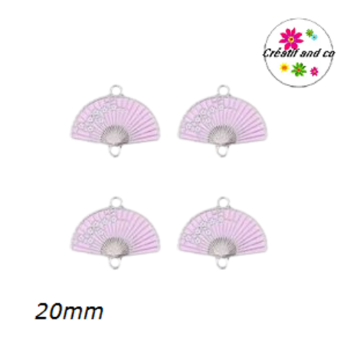 Connecteur éventail rose fleur de sakura émail