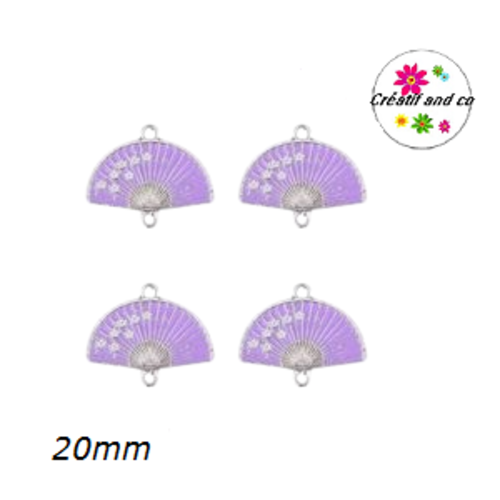 Connecteur éventail parme fleur de sakura émail