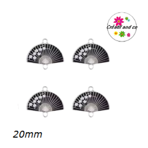 Connecteur éventail noir fleur de sakura émail