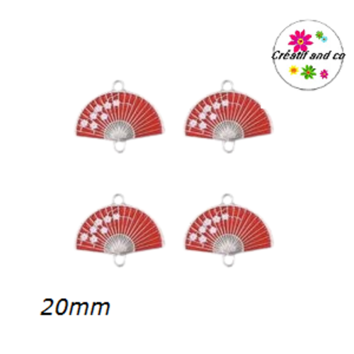 Connecteur éventail rouge fleur de sakura émail