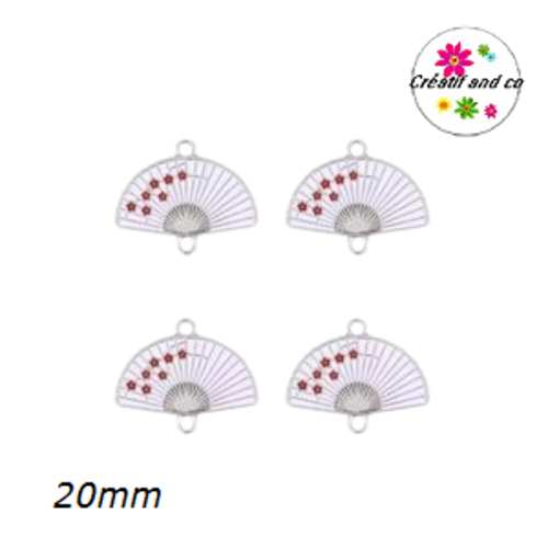 Connecteur éventail blanc fleur de sakura émail