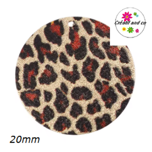 Pendentif rond émaillé motif léopard  20mm