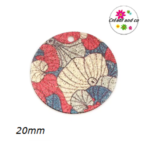 Pendentif rond émaillé motif fleur 20mm