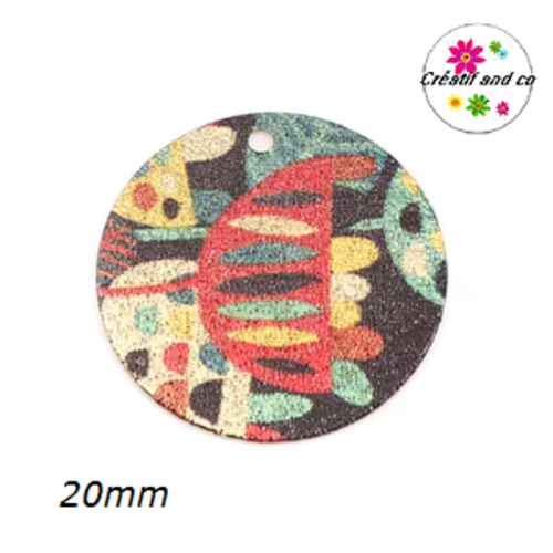 Pendentif rond émaillé à motif 20mm