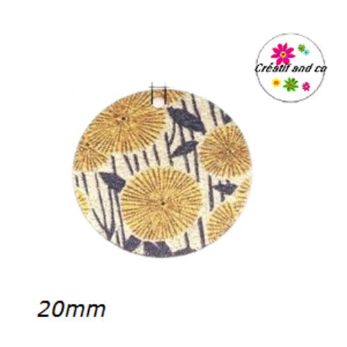 Pendentif rond émaillé motif fleur 20mm