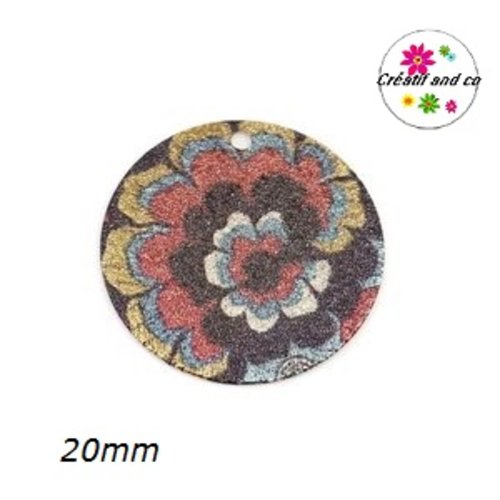 Pendentif rond émaillé motif fleur 20mm