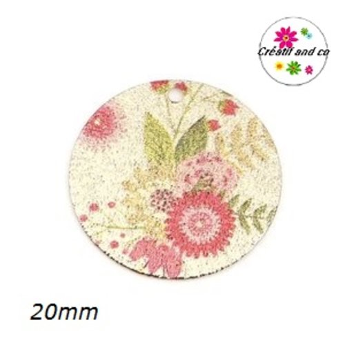 Pendentif rond émaillé motif fleur 20mm