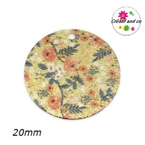Pendentif rond émaillé motif fleur 20mm