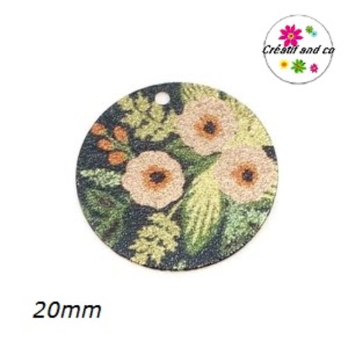 Pendentif rond émaillé motif fleur 20mm
