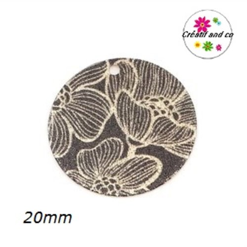 Pendentif rond émaillé motif fleur 20mm