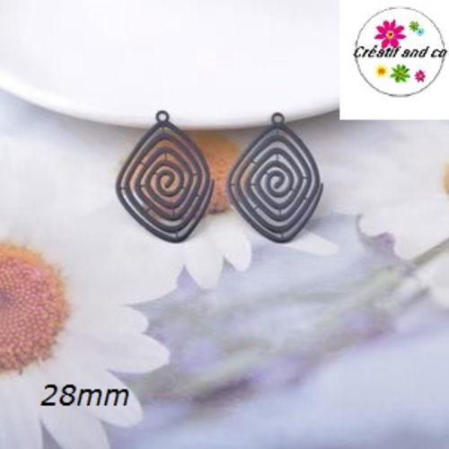 Breloque estampe spirale noire 28mm